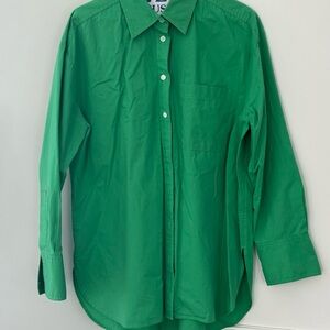 Women’s bright green cotton tunic collared shirt